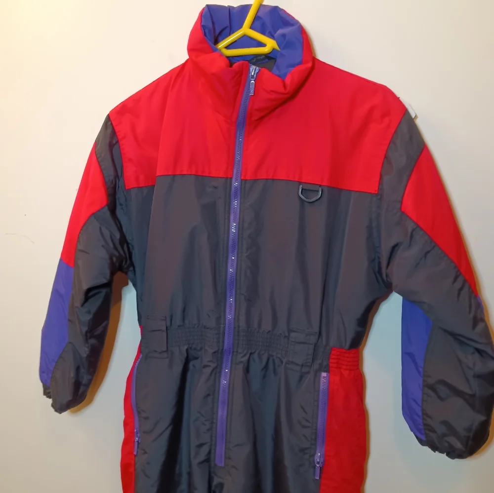 Vintage 80s ProSports Junior Colorblock One Piece Ski Suit Made in USA